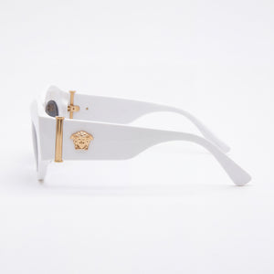 Versace 0VE4477U Oval Sunglasses Women — side view, Clear Polycarbonate lens