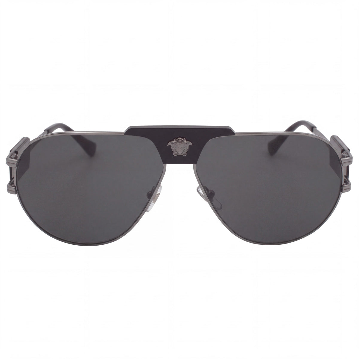 Gafas de sol de aviador unisex Versace 100187 con montura de metal gris rutenio, lentes gris oscuro, 63 mm, 100% protección UV, Photo 2