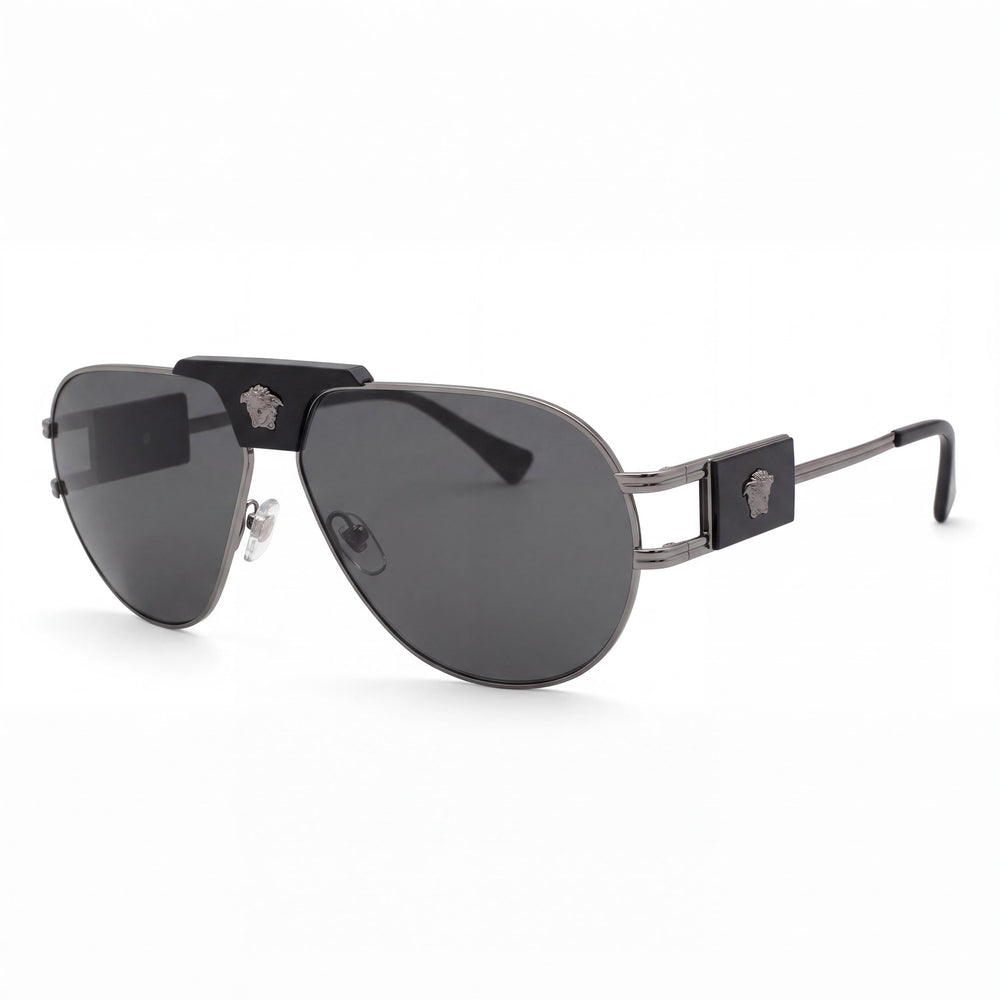 Versace 100187 Silver Aviator Sunglasses Unisex, Dark Grey lens