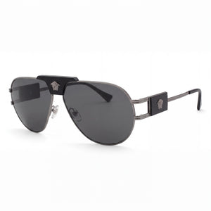 Versace 100187 Silver Aviator Sunglasses Unisex, Dark Grey lens