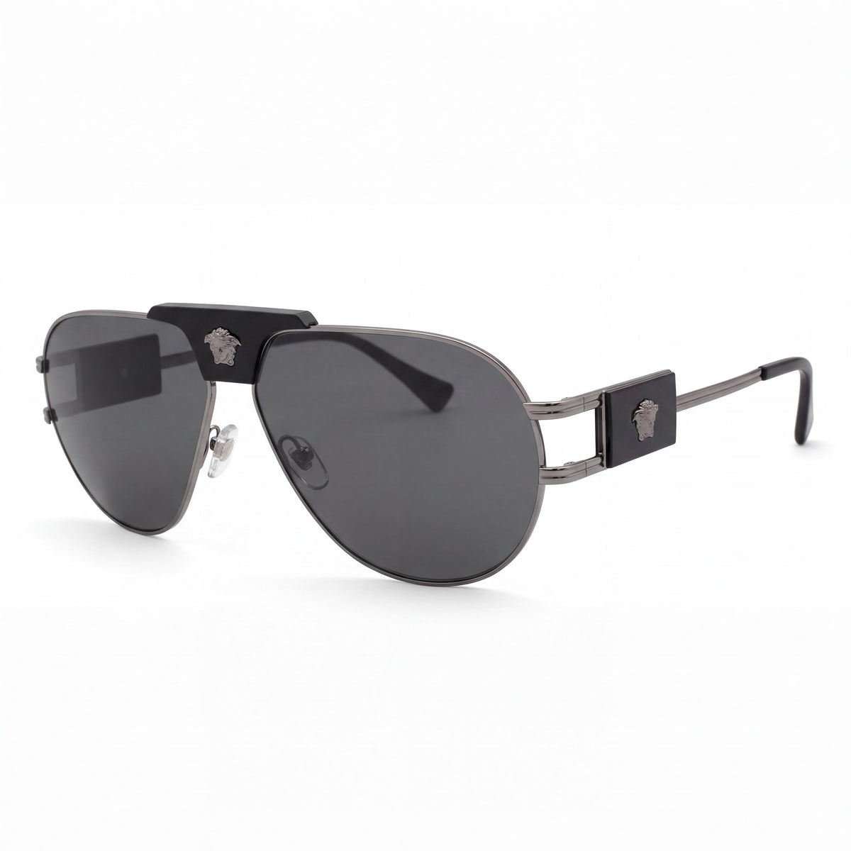 Gafas de sol de aviador unisex Versace 100187 con montura de metal gris rutenio, lentes gris oscuro, 63 mm, 100% protección UV, Photo 1