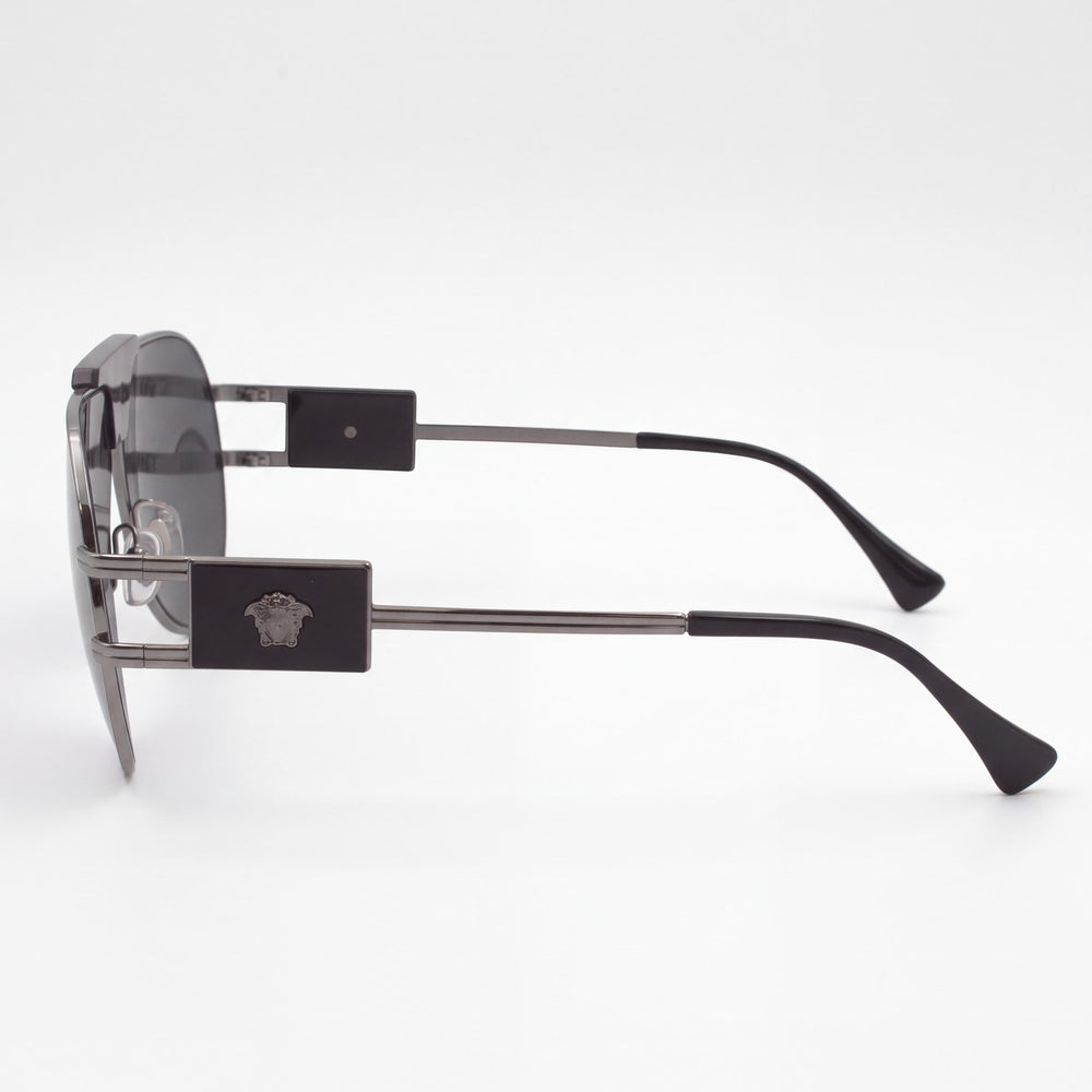 Versace 100187 Aviator Sunglasses Unisex — side view, Non-Polarized Dark Grey lens