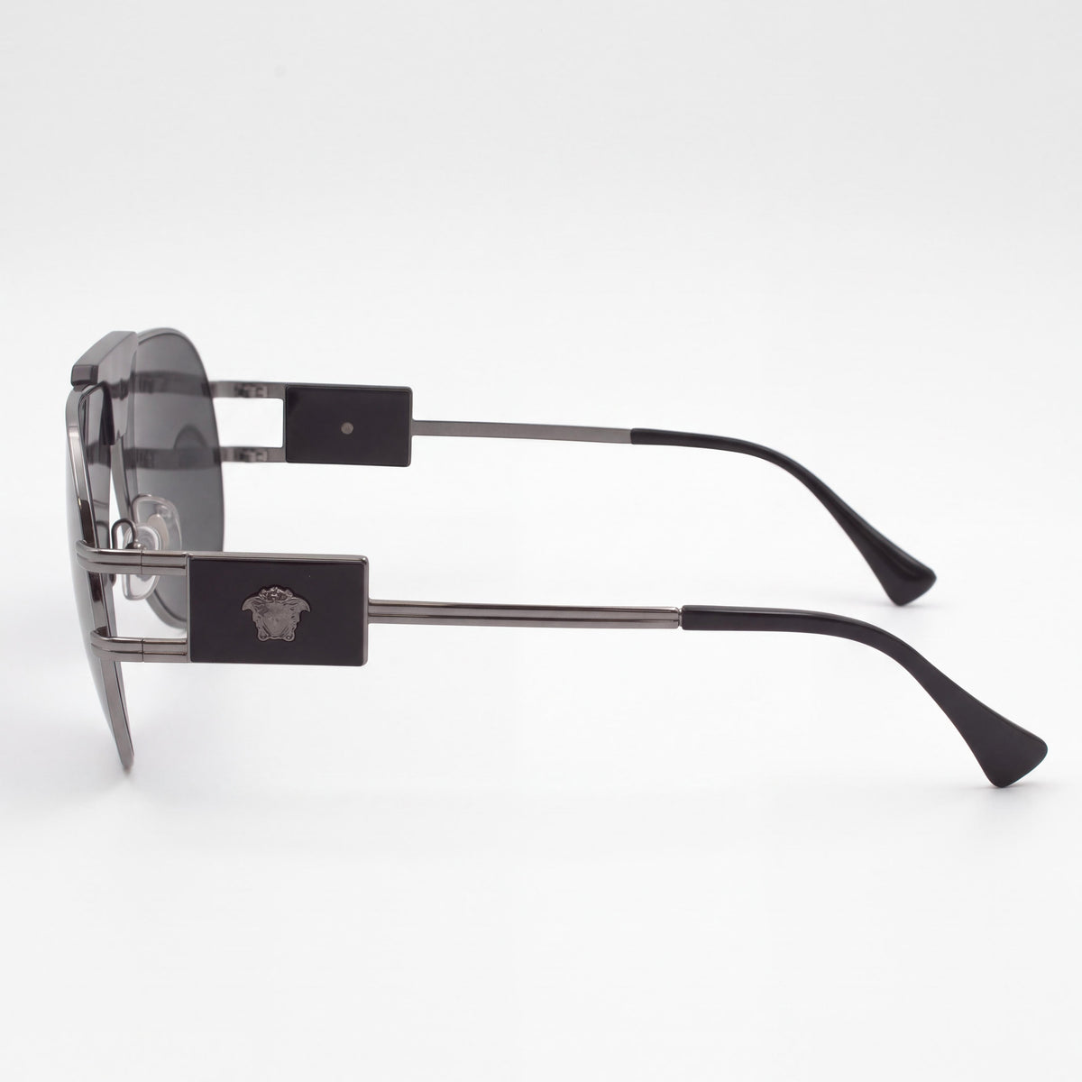 Gafas de sol de aviador unisex Versace 100187 con montura de metal gris rutenio, lentes gris oscuro, 63 mm, 100% protección UV, Photo 3