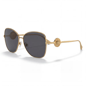 Versace 100287 Gold Rectangle Sunglasses for Women, Dark Grey lens