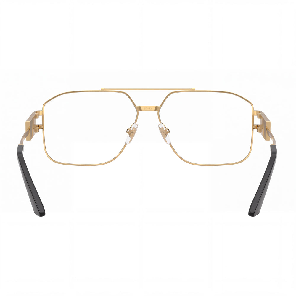 Versace 1302 Aviator Eyeglasses Unisex — side view, Gold Stainless Steel temples