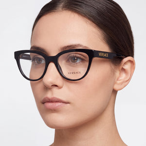 Versace 3315 Cat Eye Eyeglasses Women — side view, Black Plastic temples