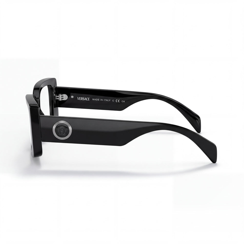 Versace Rectangle Eyeglasses Women — side view, Black Polycarbonate temples
