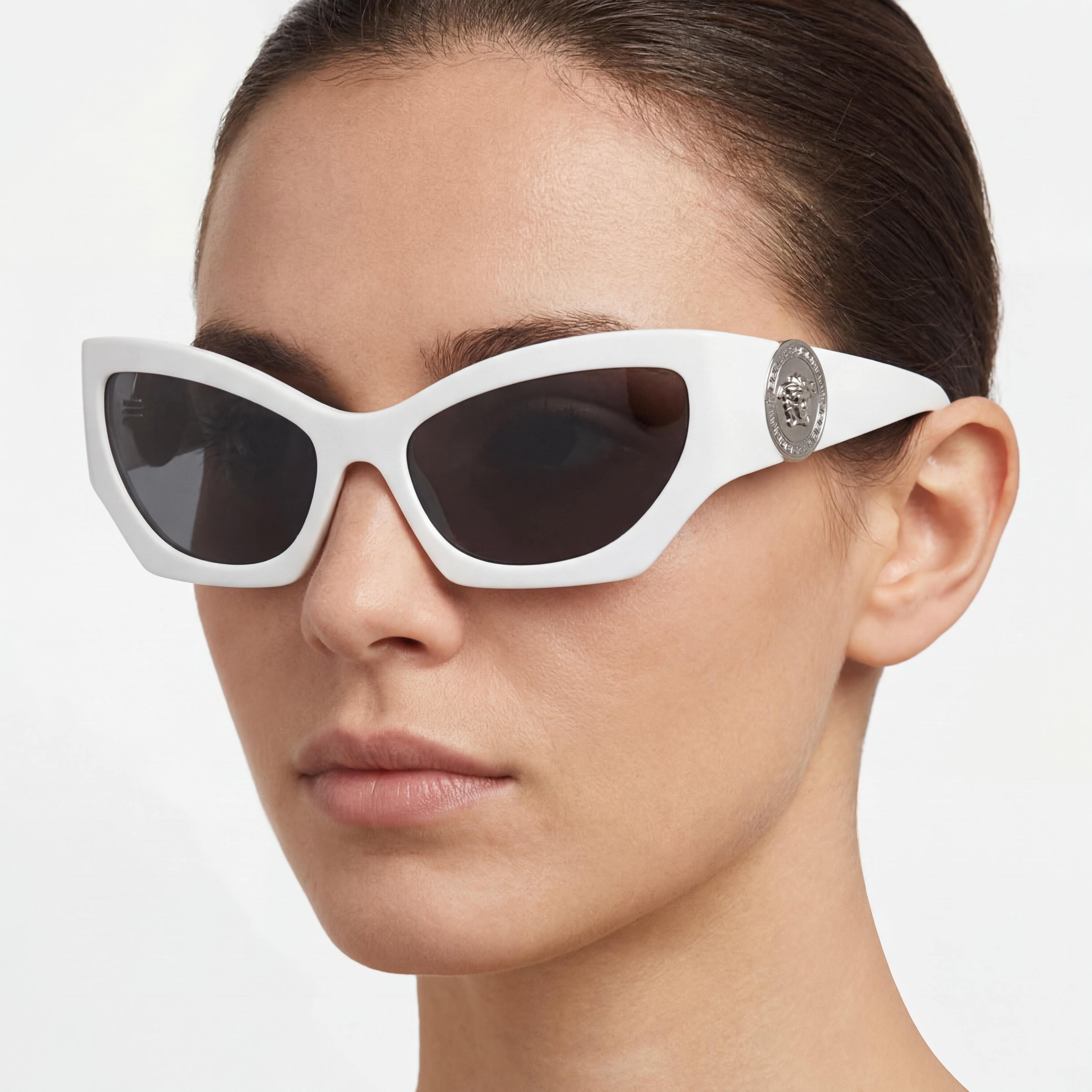 Versace Classic Women's Sunglasses featuring White Acetate Frame and Grey UV Protection Lenses, 60mm, Photo 5
