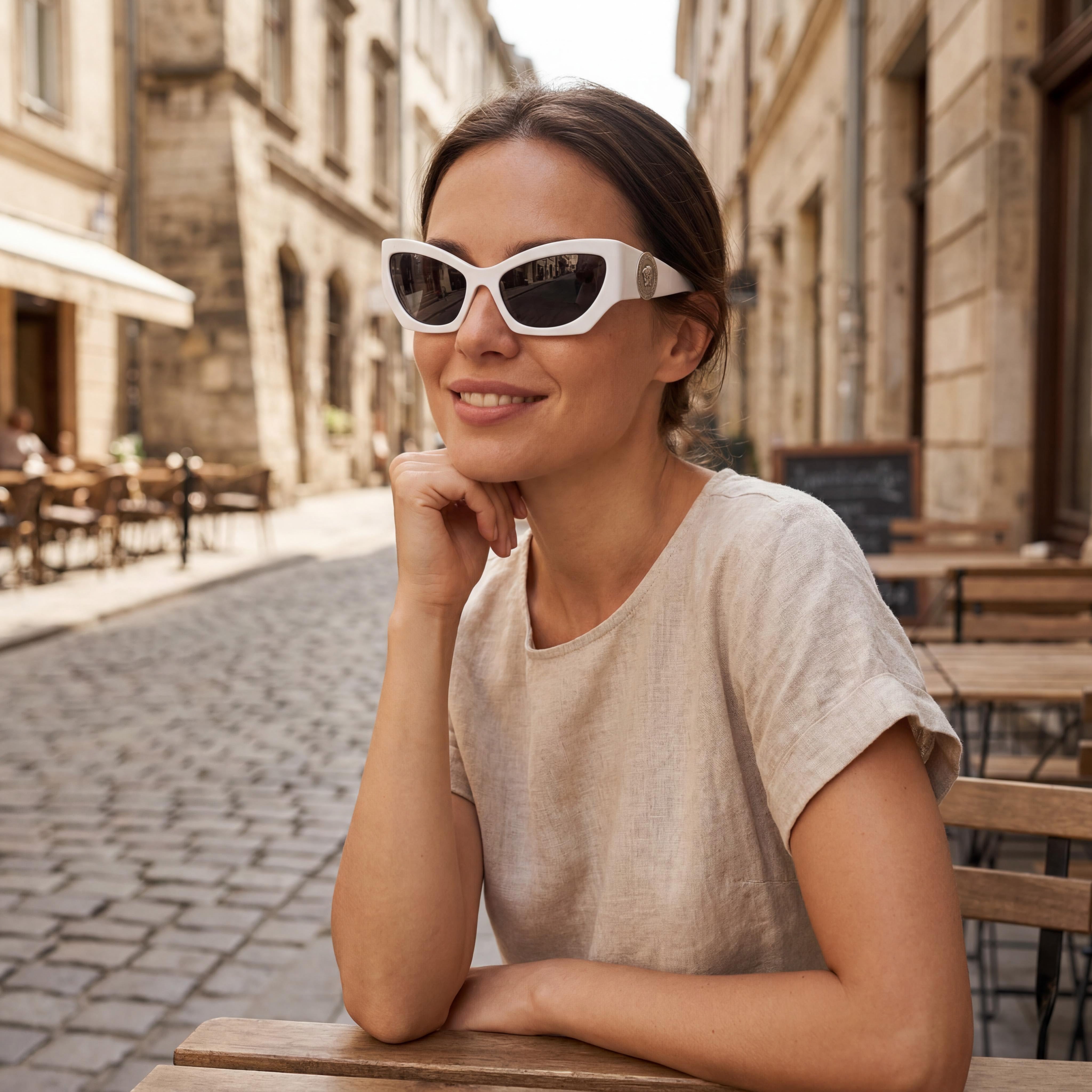 Versace Classic Women's Sunglasses featuring White Acetate Frame and Grey UV Protection Lenses, 60mm, Photo 6