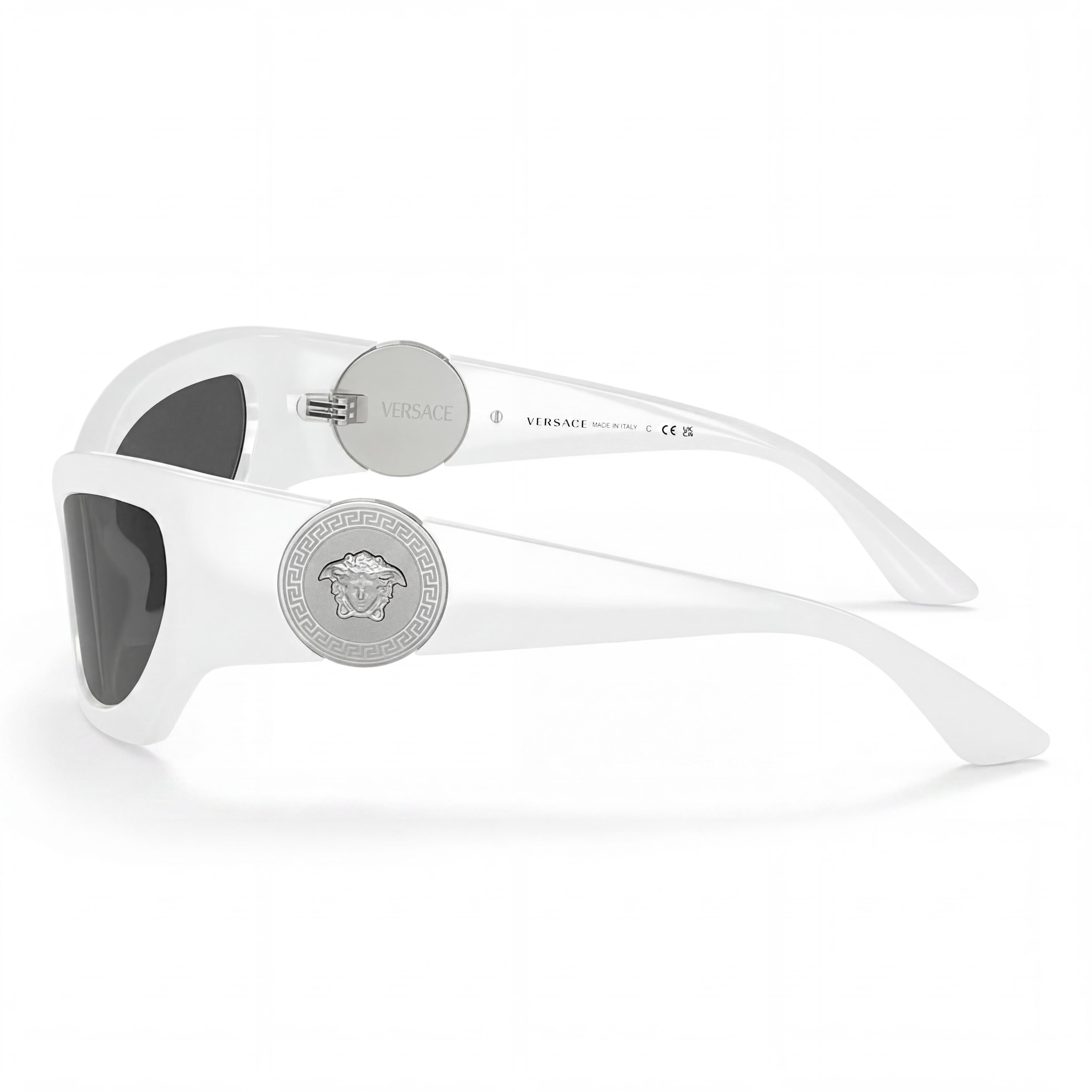 Versace Classic Women's Sunglasses featuring White Acetate Frame and Grey UV Protection Lenses, 60mm, Photo 3