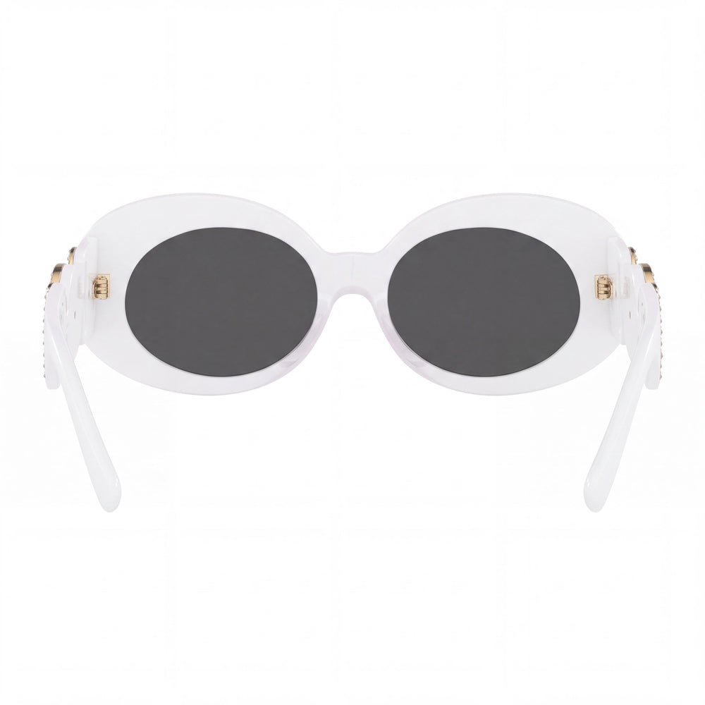 Versace VE4426BU Oval Sunglasses Women — side view, Dark Grey lens