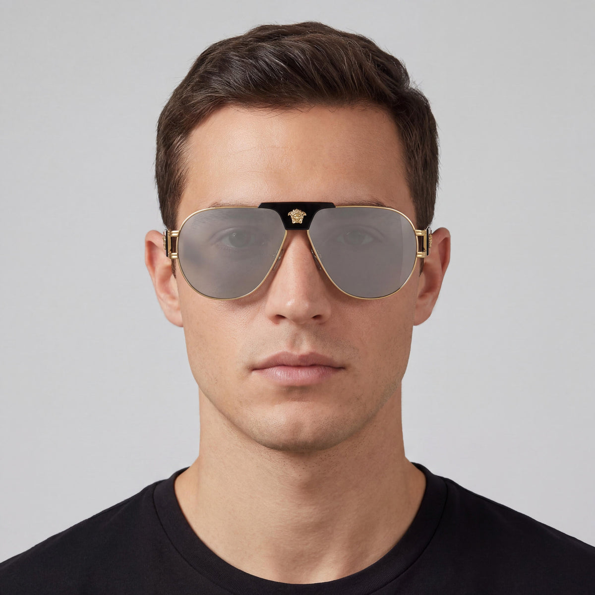Versace Contemporary Gold, Black Aviator Sunglasses Unisex, 63mm, Photo 4