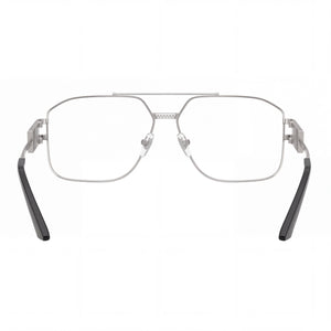 Versace Luxury Modern Rectangle Eyeglasses Women — side view, Gunmetal Stainless Steel temples