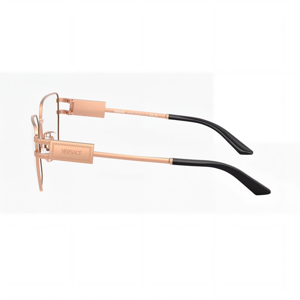 Versace VE 1301 Cat Eye Eyeglasses Women — side view, Gold Stainless Steel temples