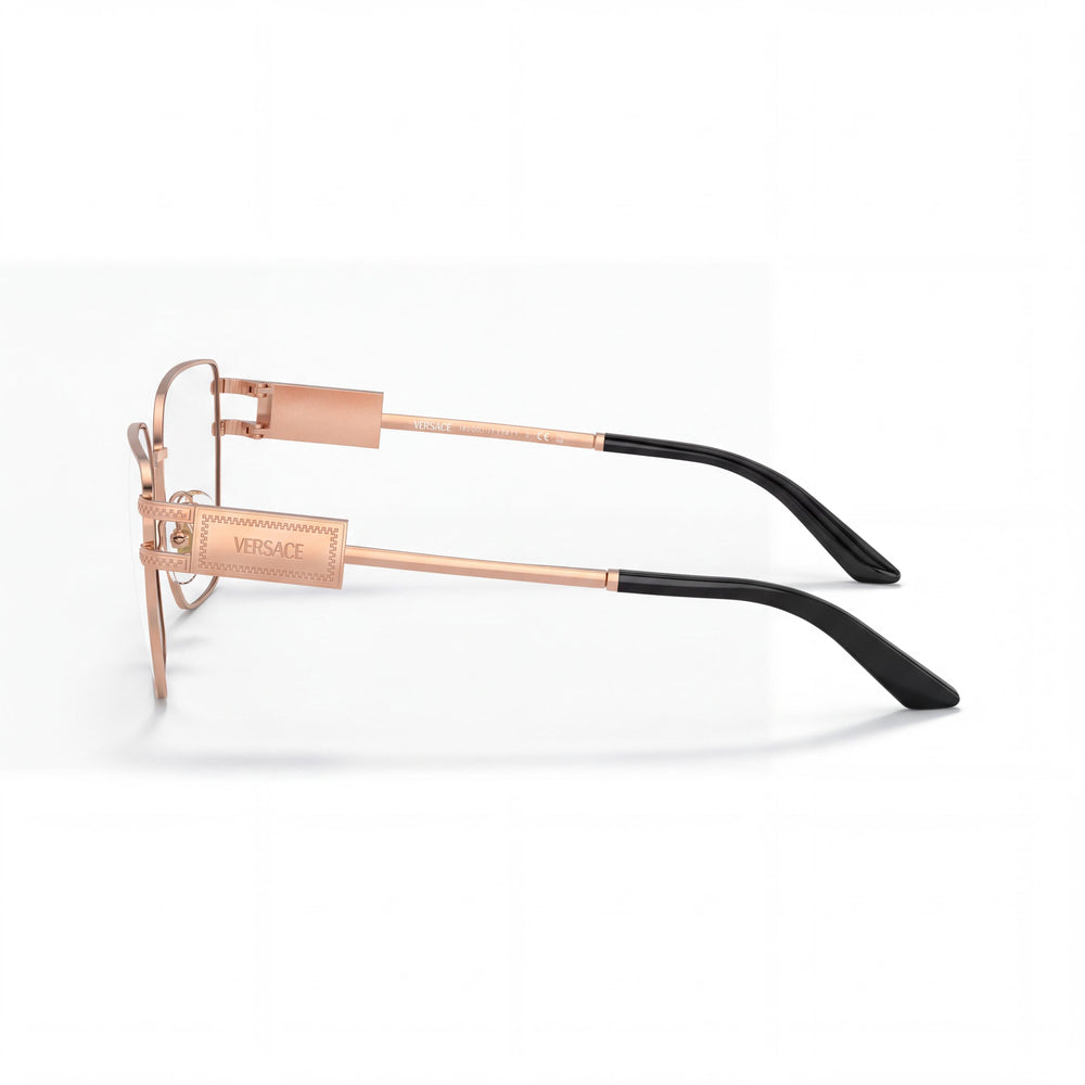Versace Ve 1301 Rectangle Eyeglasses Women — side view, Rose Gold Stainless Steel temples