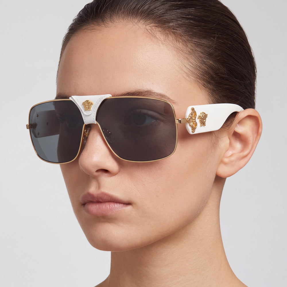 Versace Ve 2207q Rectangle Sunglasses Women — side view, Non-Polarized Grey lens