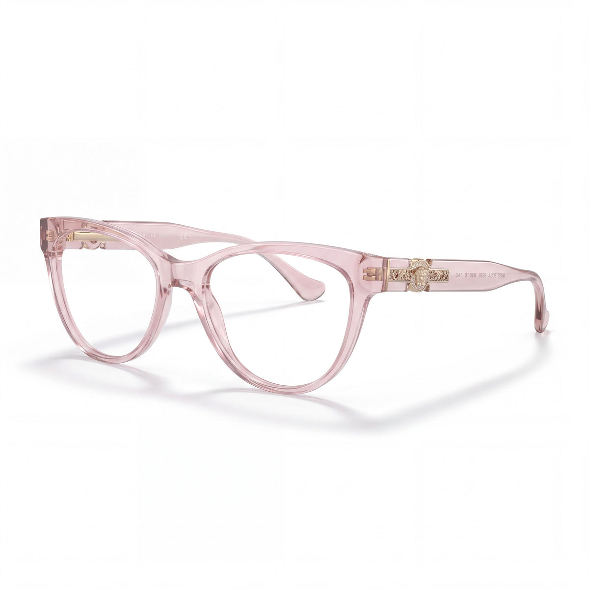 Gafas Versace VE 3304F para mujer, montura de plástico rosa transparente con lentes transparentes que no son de policarbonato, 53 mm, Photo 1