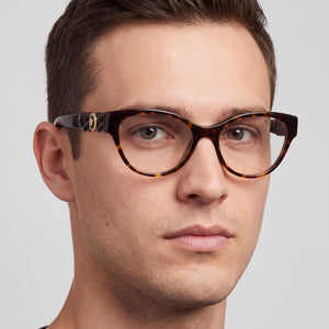 Versace VE 3305 Cat Eye Eyeglasses Men — side view, Havana Plastic temples