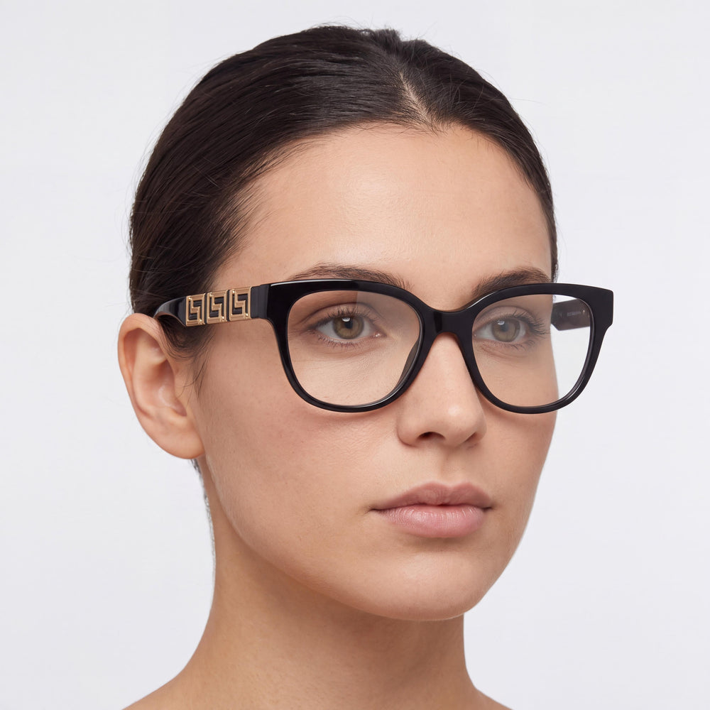 Versace Ve 3338 Cat Eye Eyeglasses Women — side view, Multicoloured Acetate temples
