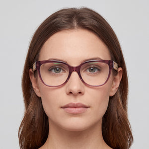 Versace Ve 3338 Rectangle Eyeglasses Women — side view, Violet Plastic temples