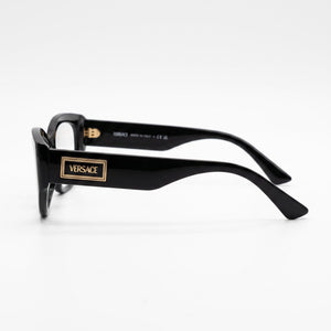Versace Ve 3369 Rectangle Eyeglasses Women — side view, Black Acetate temples