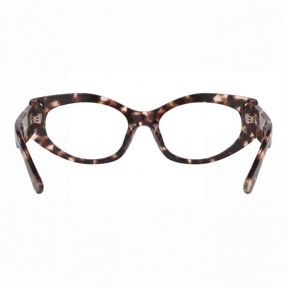 Versace VE 3369 Oval Eyeglasses Women — side view, Havana Grey Acetate temples