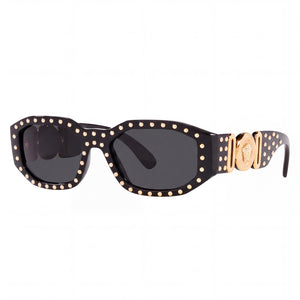 Versace Ve4361 Black Gold Rectangle Sunglasses for Women, Grey lens