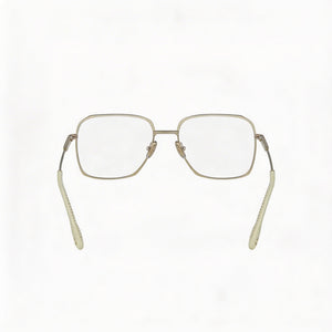 Victoria Beckham VB2108 Rectangle Eyeglasses Unisex — side view, Gold Acetate temples