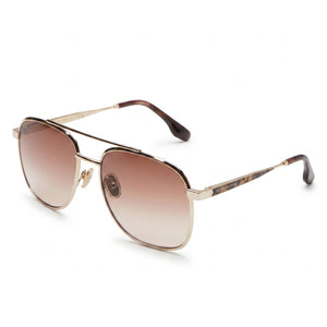 Victoria Beckham VB233S Gold Aviator Sunglasses for Women, Gold Brown lens