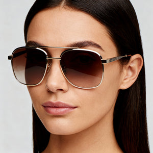 Victoria Beckham VB233S Aviator Sunglasses for Women — interior view, Gold Brown lens detail