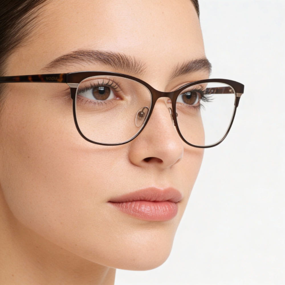 Vogue VO 3963 Square Eyeglasses Women — side view, Brown Metal temples