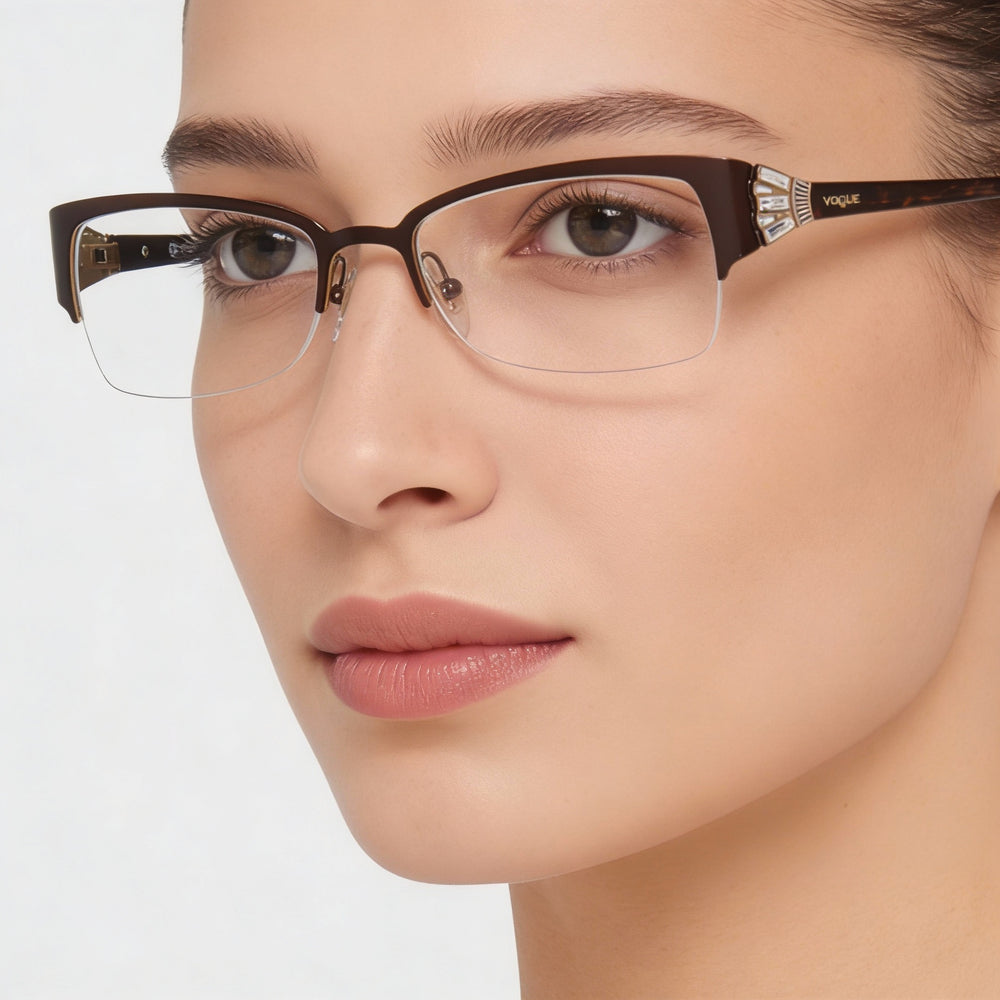 Vogue VO 4014B Rectangle Eyeglasses Women — side view, Brown Metal temples