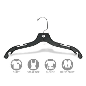 Wish & Buy - Black Plastic Top Hanger - Notches Dress Hangers Black Plastic - Case of 20 17 inch