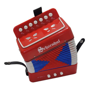 Schoenhut Red Accordion Instrument - 7 Treble Keys and 3 Air Valves