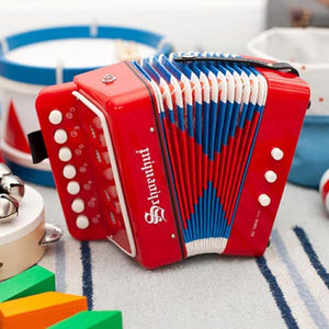 Schoenhut Red Accordion Instrument - 7 Treble Keys and 3 Air Valves