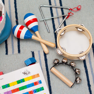 Schoenhut Toddler Musical Instruments 2 Tambourine & Musical Bells, Mini Maracas, Triangle Instrument